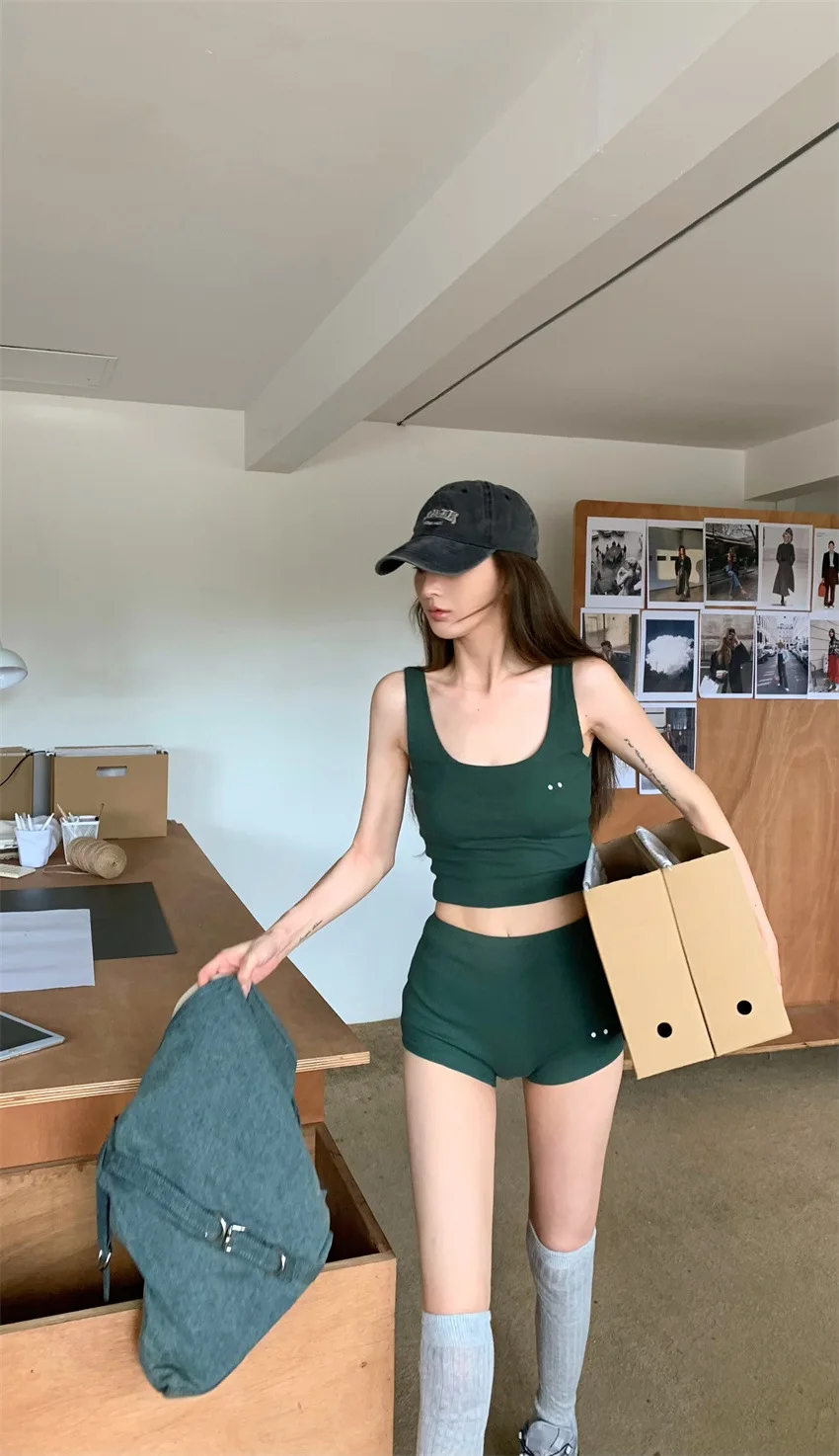 Sports vest and shorts set, two-piece American style casual and niche casual sportswear
