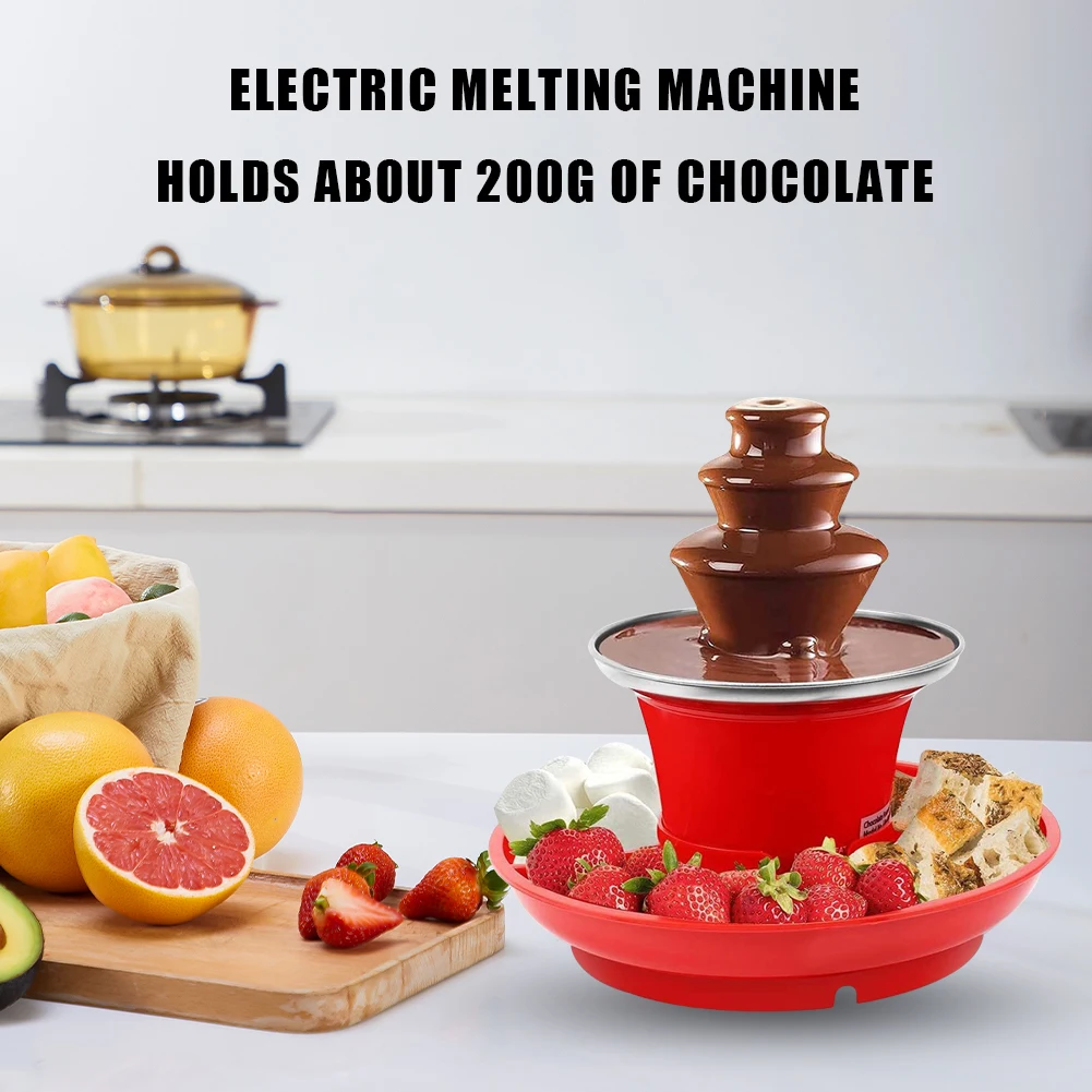 Mini Chocolate Fountain 3 Layers DIY Handmade Chocolate Melting Waterfall Melt with Fruits/Nuts/Treats Serving Tray