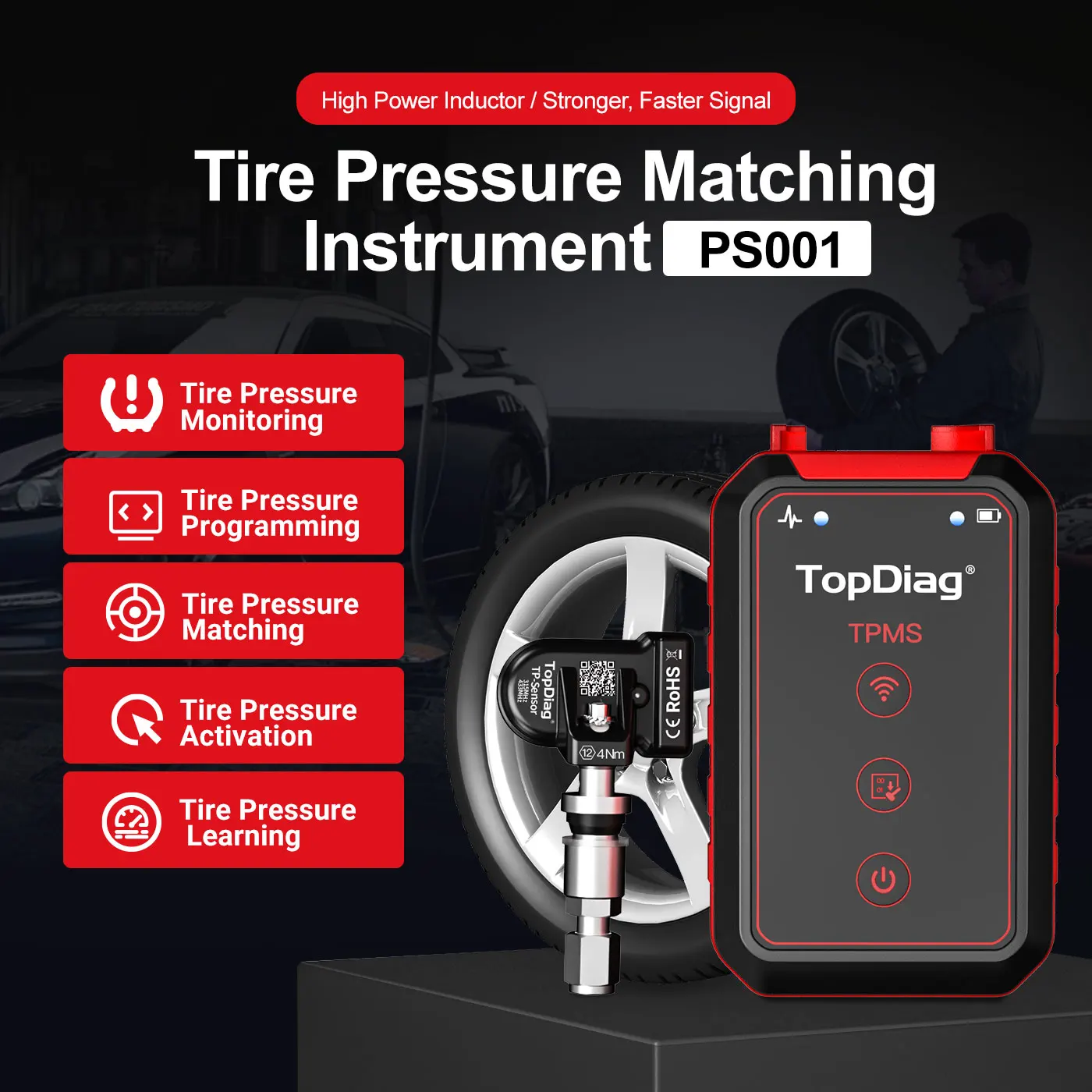 TopDiag PS001 범용 TPMS 프로그래밍 도구, 안드로이드 및 iOS용 블루투스