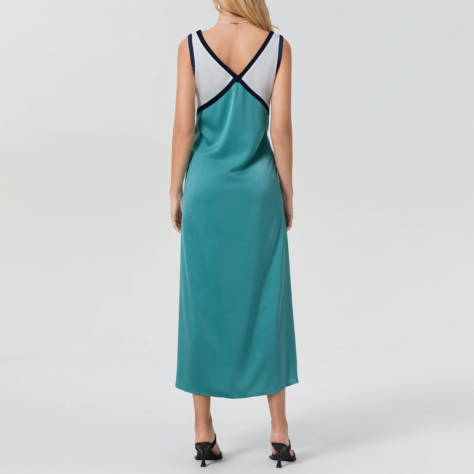 Women Sexy Sleeveless V Neck Satin Maxi Dress Contrast Color Block Elegant  Long Dress Elegant Flowy Cocktail Party Midi Dress - AliExpress 200000345