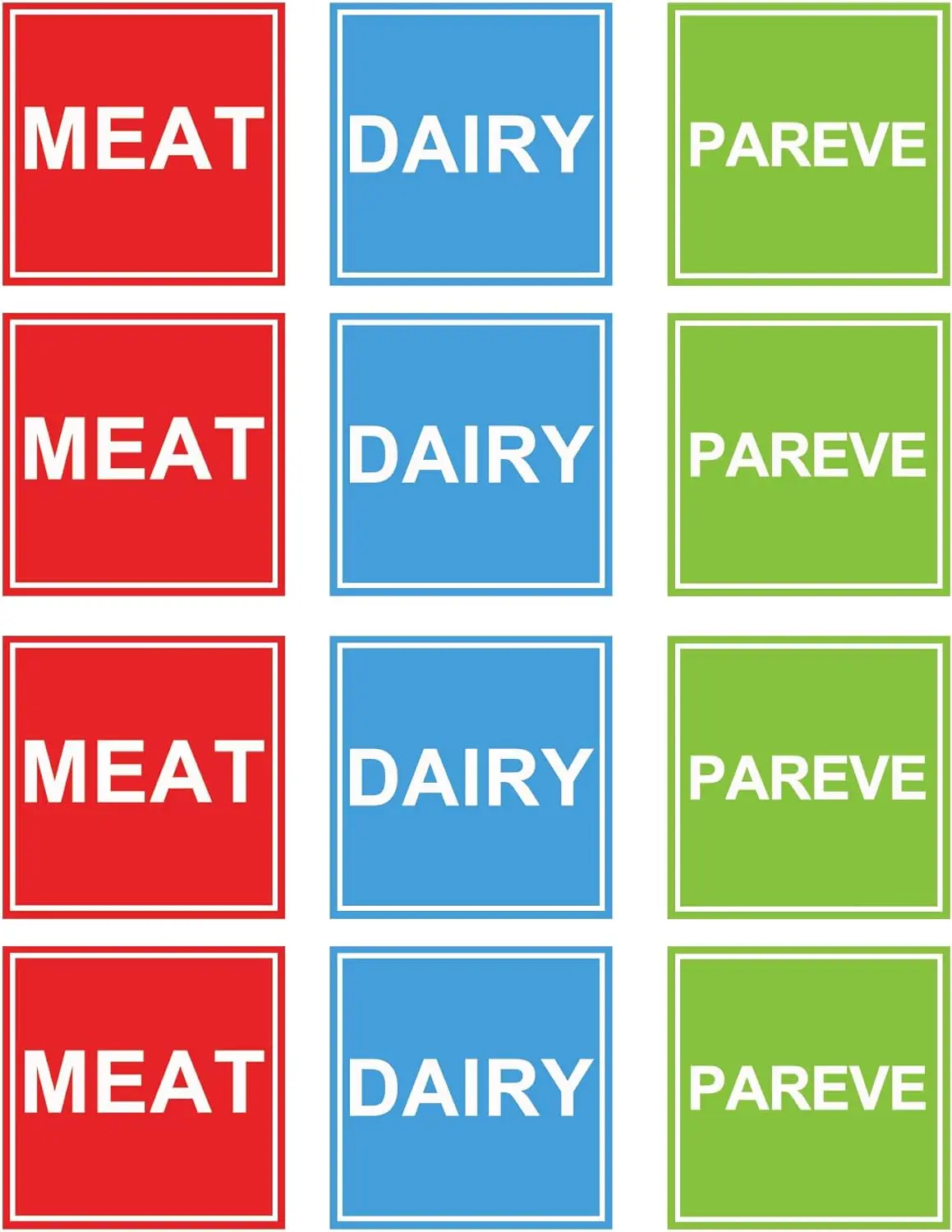 120 Pcs Kosher Labels Meat Dairy Parve Stickers 1.5 x 1.5 inch Blue Dairy Red Meat Green Pareve Stickers for Kosher Kitchen Use