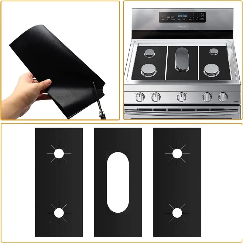 

3PCS 5-Hole Gas Stove Pad Protective Cover Kitchen Cleaning Anti-dirty Non-stick Pad Reusable Stovetop Scratch Protector Pads