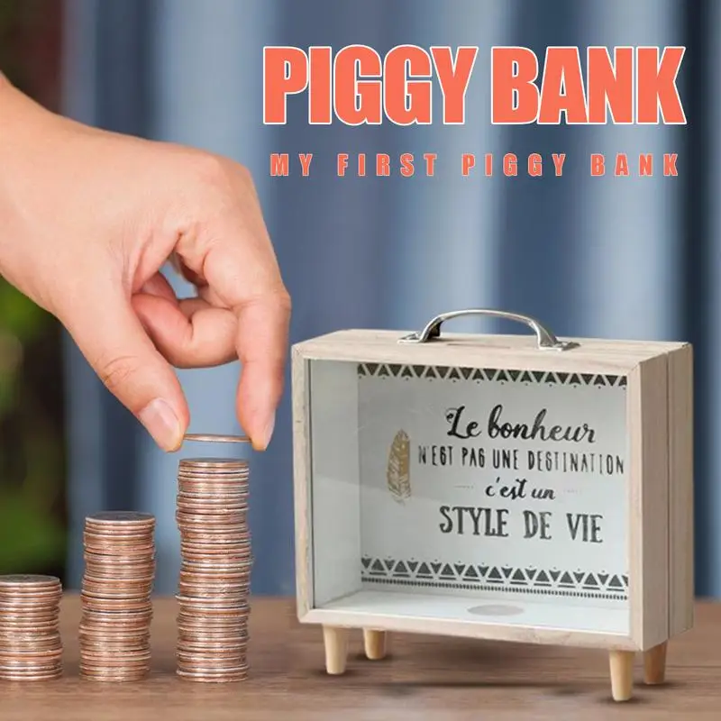 

Wooden Coin Bank Creative Saving Bank for Saving Goals Creative Saving Bank Saving Money Box with Clear Screen for Saving Goals