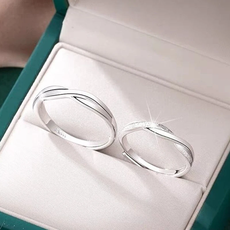 Couple Rings Set Simple Opening Adjustable Finger Ring For Women Men Anniversary Gift