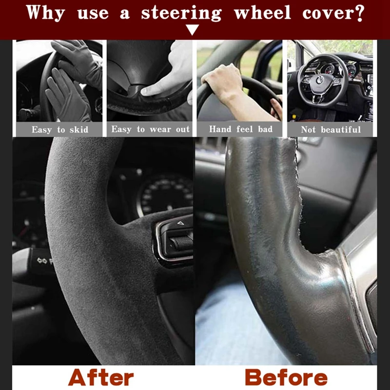 Premium Black Suede DIY Braid Sewn Steering Wheel Cover - Car Accessories