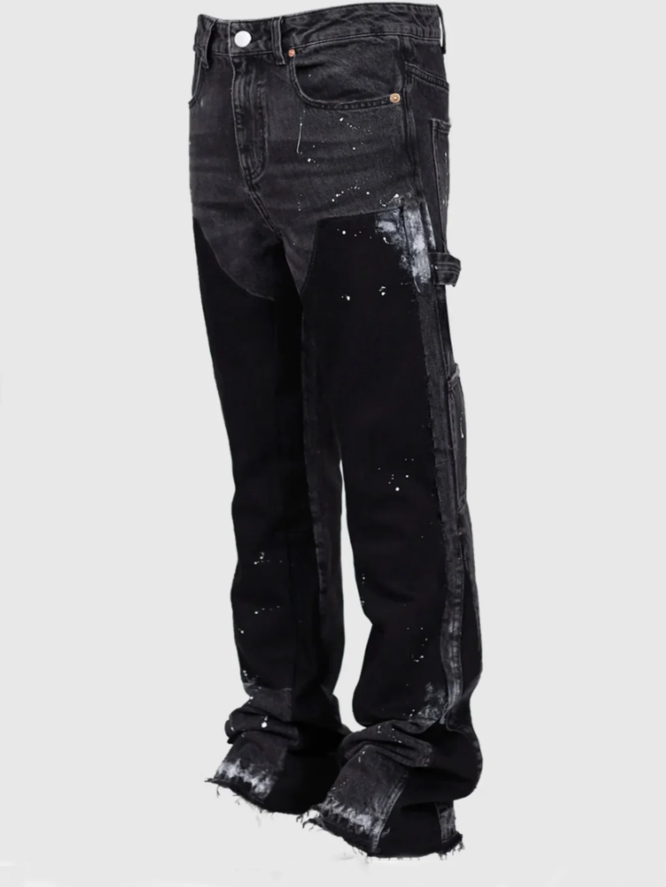 2025 Men's Fashion Jeans Work Pants, European and American Fashion Workwear Elastic Patchwork Denim Layered Flared Pants S-XXL 2