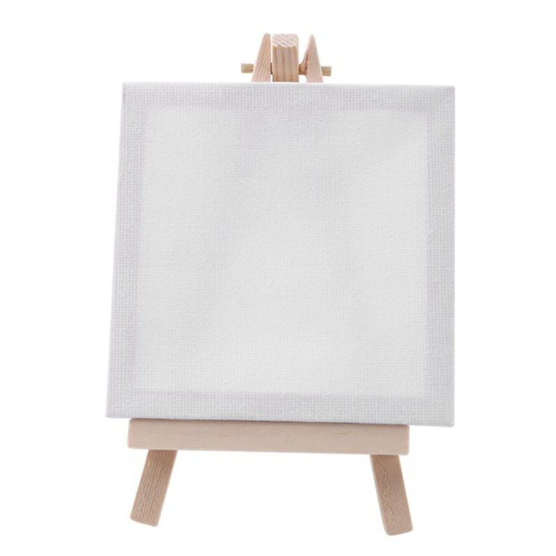 4 By 4 Inch Mini Canvas And 8*16cm Mini Wood Easel Set For Painting Drawing School Student Artist Supplies, 12 Pack