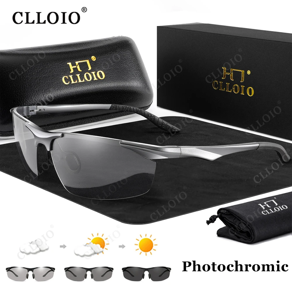 CLLOIO New Aluminum Photochromic Sunglasses Men Polarized Driving Glasses Anti-Glare Chameleon Fishing Sun Glasses UV400 Goggle