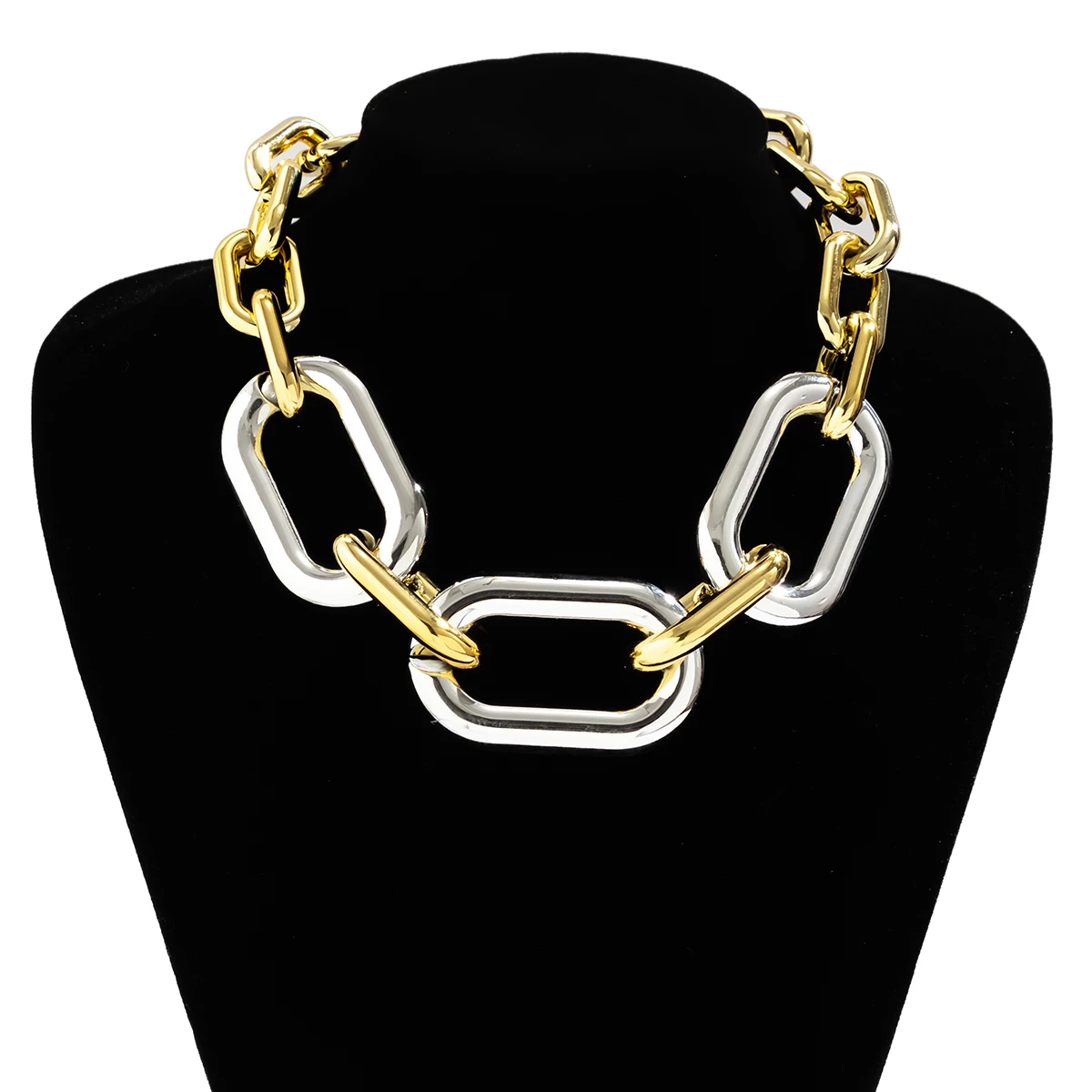 Chunky Golden Chain Choker Necklace With Ball Pendant - Heavy Link Punk Necklace For Women