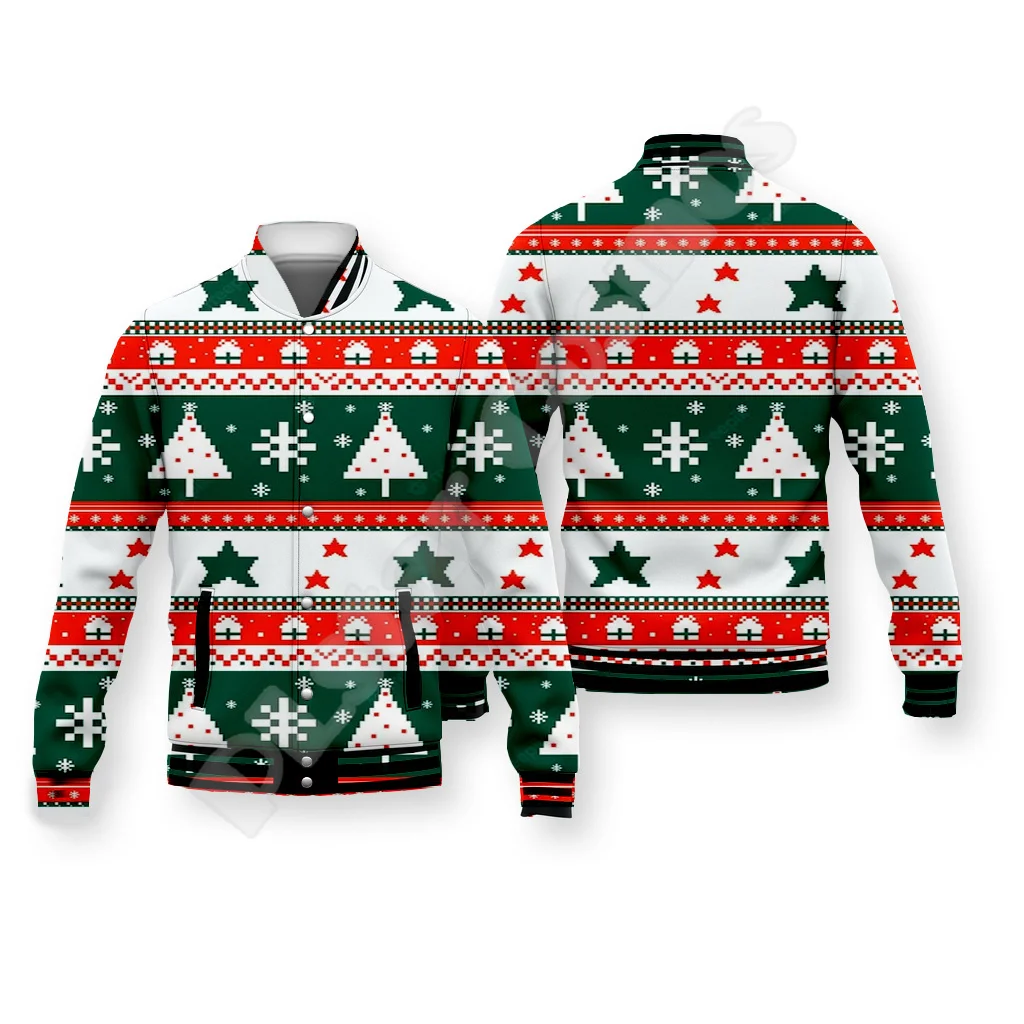 Christmas Santa Claus Pattern Xmas Tree Deer Animal Winter Warm Overcoat 3DPrint Funny Harajuku Button Cotton Baseball Jacket X6