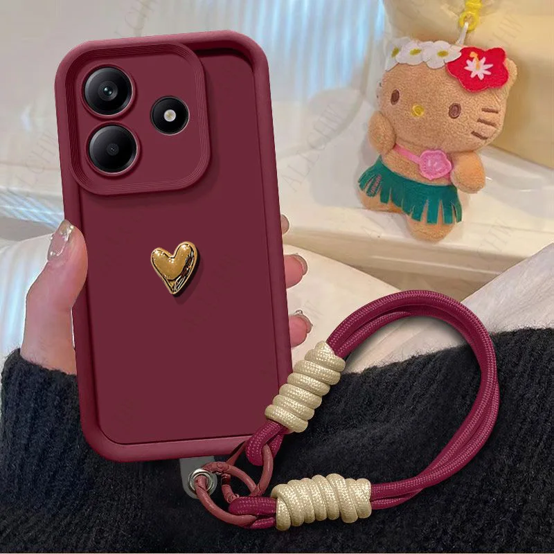 Elegant Golden Love Heart Hand Strap Back Cover