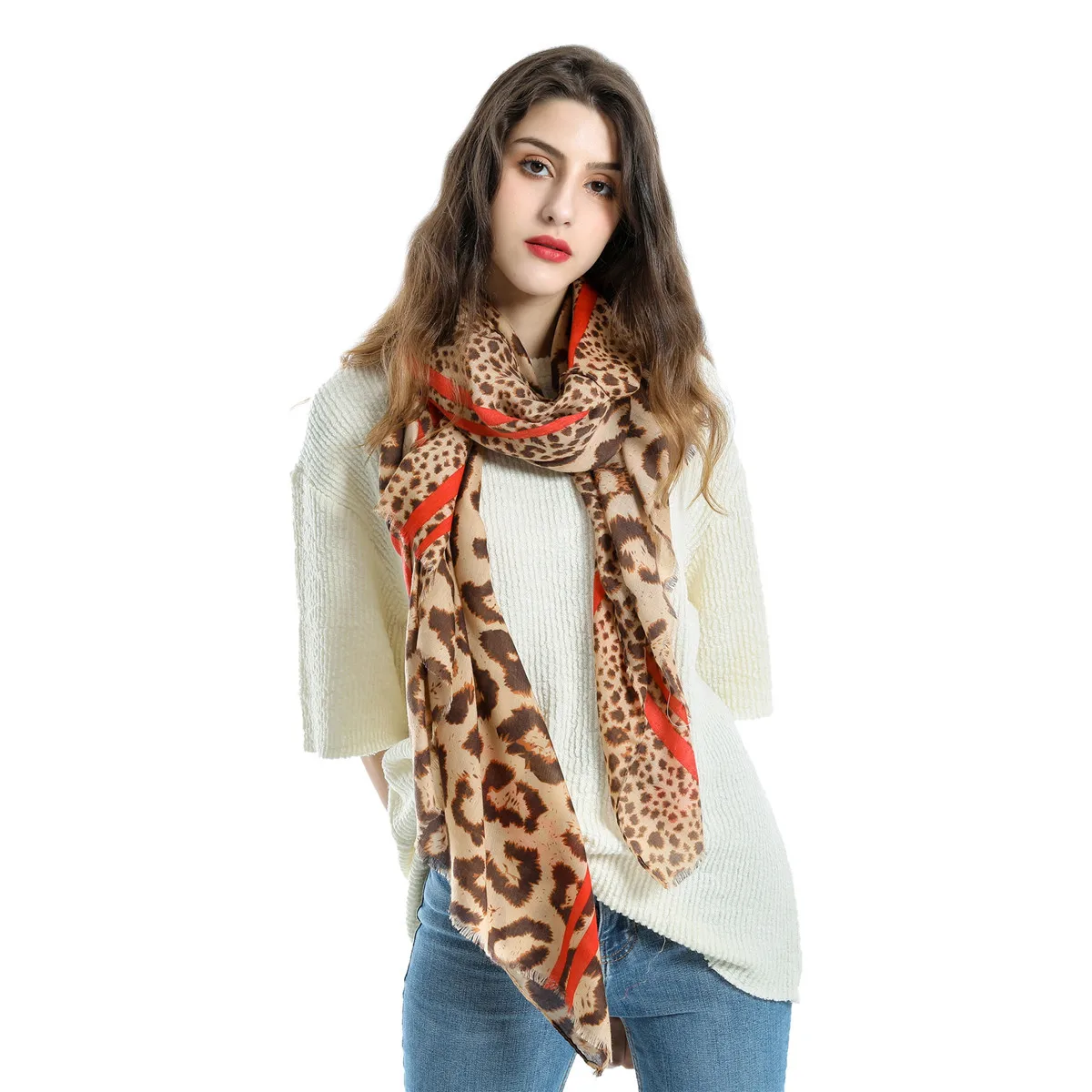 Summer New European And American Street Fashion Personality Leopard Pattern Thin Cotton And Hemp Scarf
