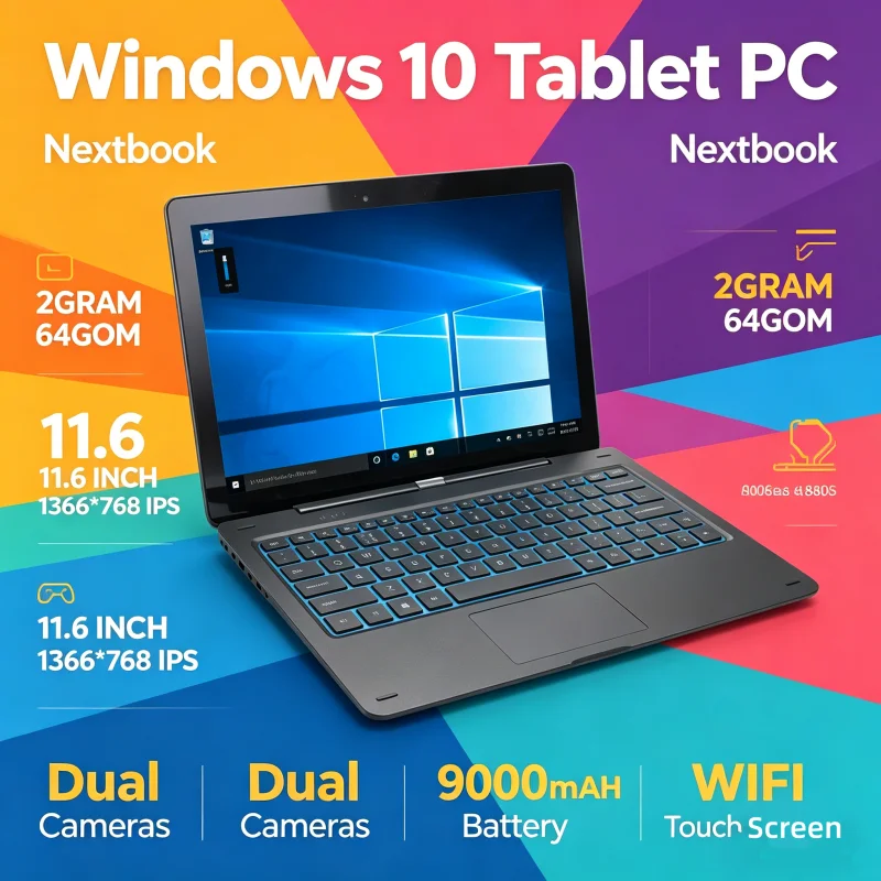 T10 Tablet PC 11.6 INCH 2GB RAM+64GB ROM G12 Windows 10 Dual Cameras Quad Core Touch Screen 9000mAH Battery WIFI 1366*768 IPS