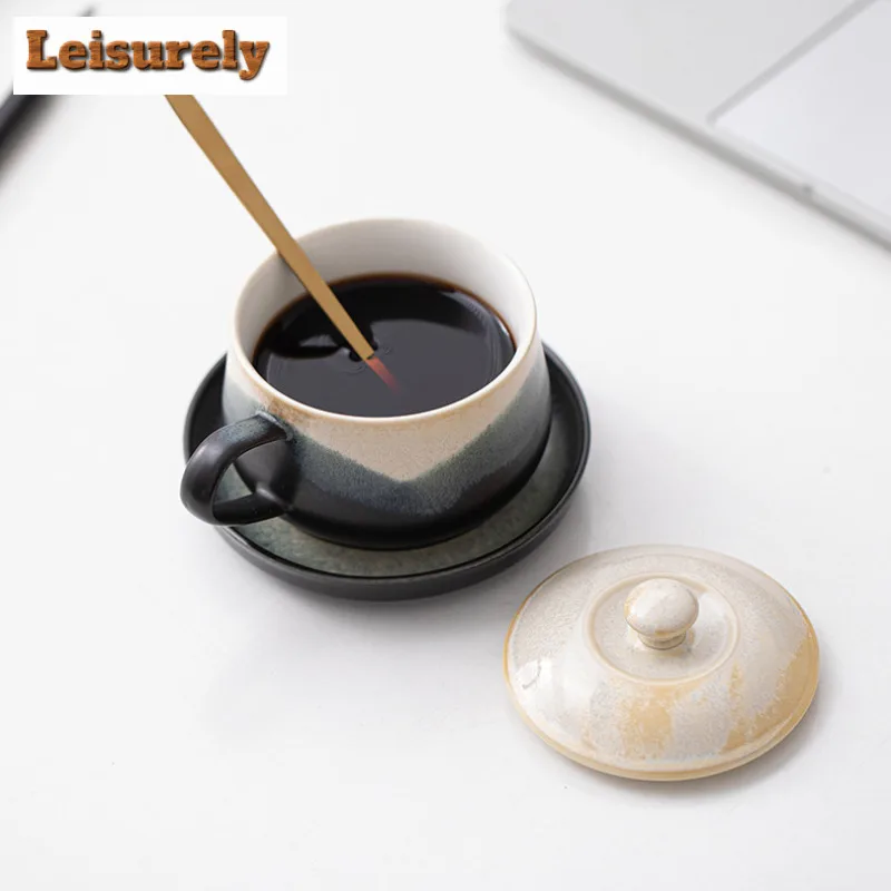 220ml Painted Coffee Mug With Plate Cappuccino Latte Cup Afternoon Tea Mug Household Cup Saucer Kit Office Water Cup Drinkware