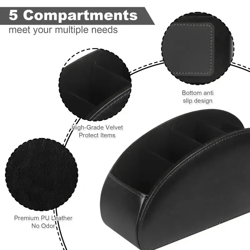 Household Remote Control Storage Box Bedside Table Storage Box Cosmetics Tool Storage Box PU Material with 5 Compartments