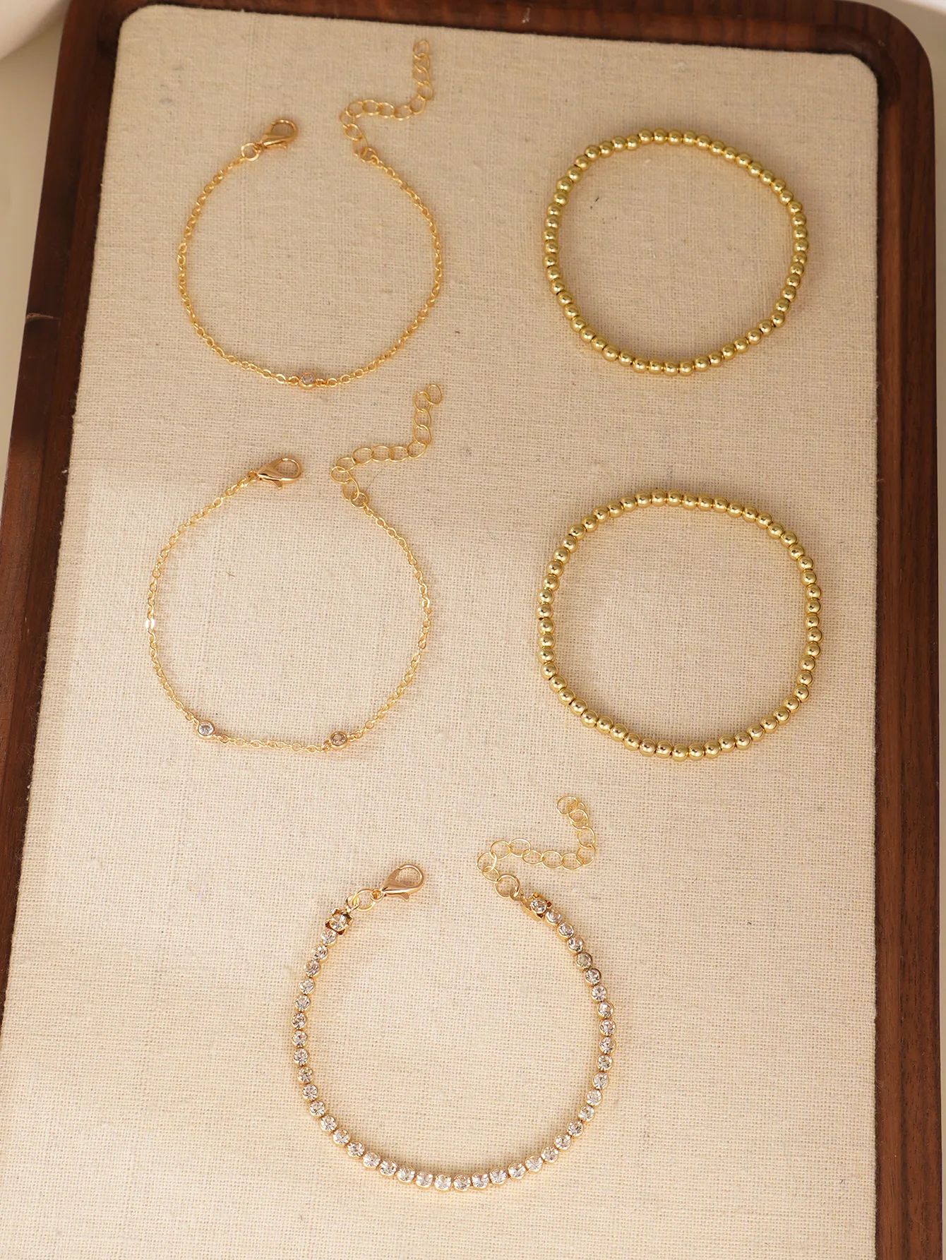 5pcs Minimalist Glass Copper Bead Chain Stacked Elastic Bracelet for Women