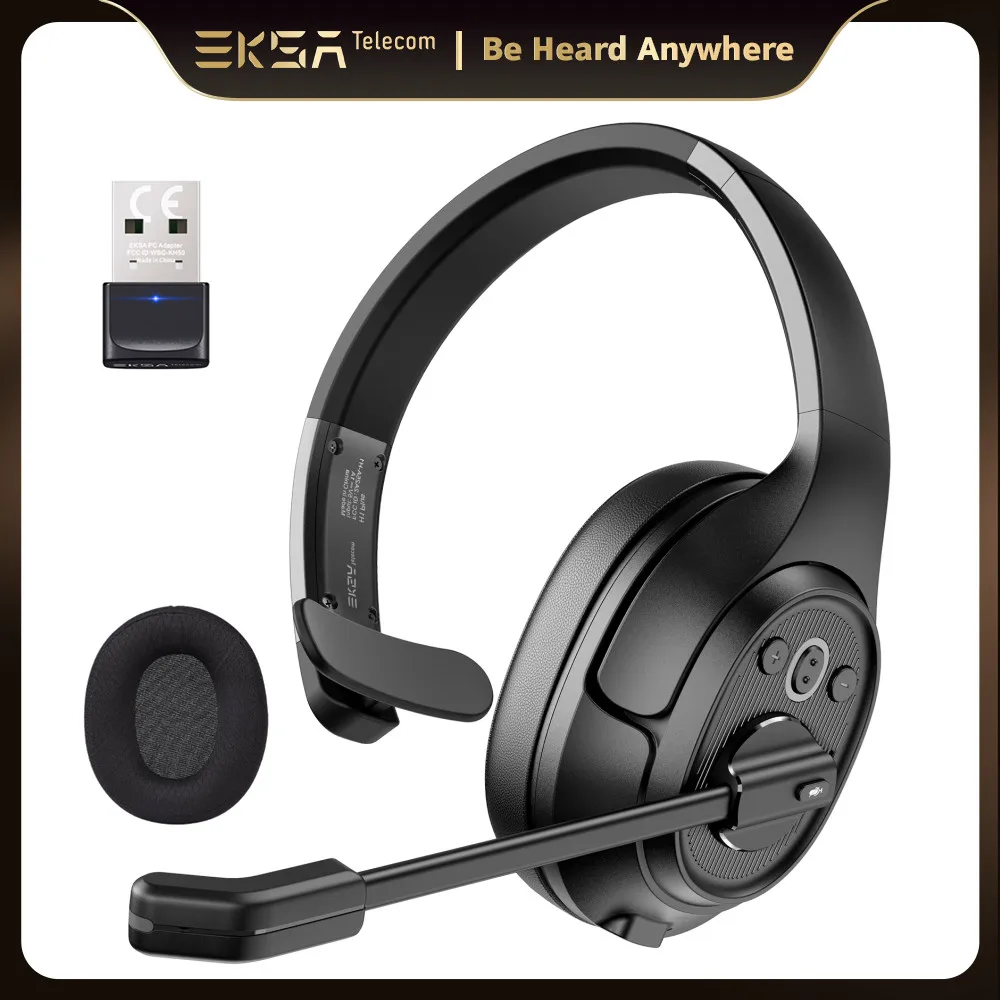 Eksa-fones de Ouvido sem Fio Bluetooth 5.0 Headconjunto Microfone Enc 30h Playtime Call Center do Escritório Dongle Usb Opcional
