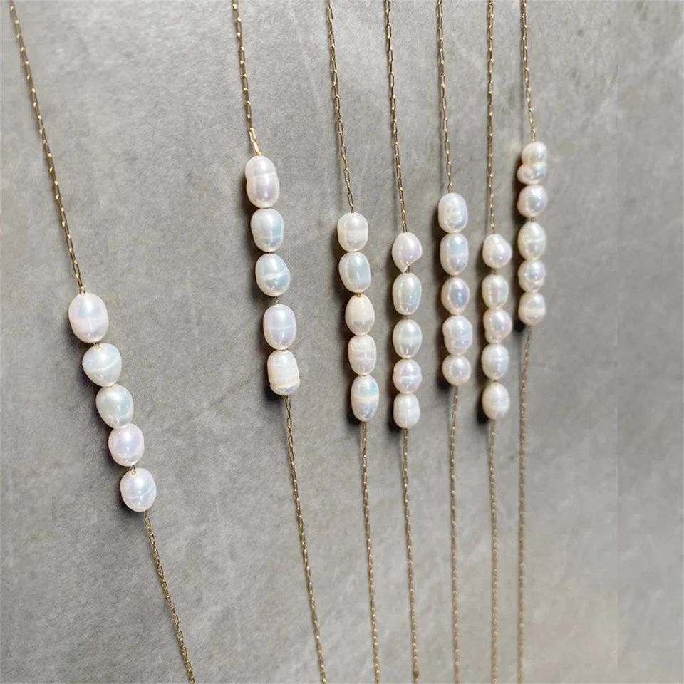 Hiraeva 5 Perlen-Choker-Halskette, Edelstahl-Halskette für Damen, 5 Perlen, Goldfarben, Hochzeits-Brautschmuck – Detail 3