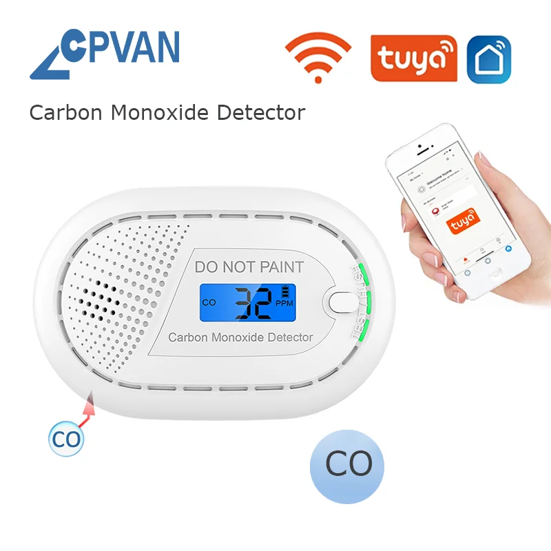 CPVAN Tuya Smart Carbon Monoxide Alarm Sensor WIFI CO Alarm 10 Years Battery Digital display CO Detector 85db Warning carbon monoxide alarm carbon monoxide detector