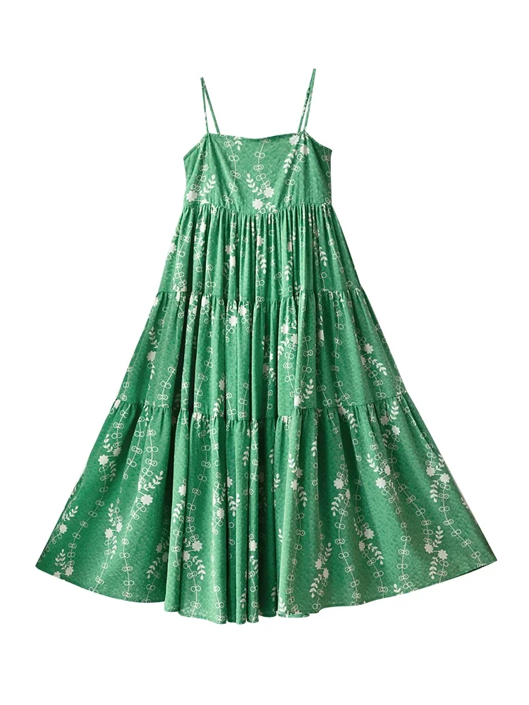 

Printed Camisole Dress Women's Summer off-the-Shoulder Slip Dress Chiffon Stitching Cake Dress