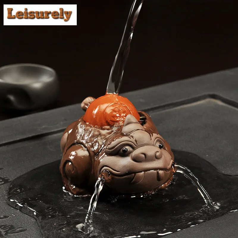Purple Clay Ox Golden Toad Pixiu Buddha Tea Pet Boutique Flowerpot Landscaping Tea Figurine Play Toys Tea Statue Ornaments Gift