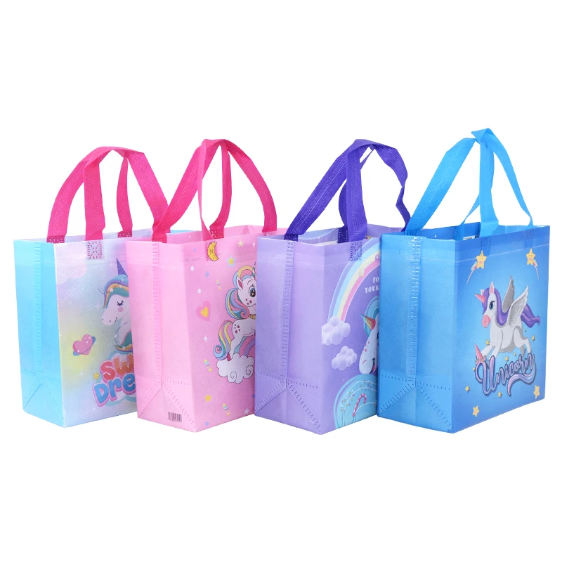 4Pcs Cartoon Unicorn Gift Bags Nonwoven Candy Snack Packaging Bag Girls Unicorn Theme Birthday Party Decor Supplies Baby Shower