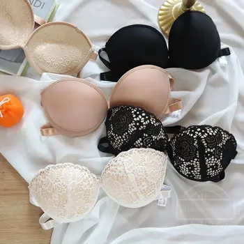 Strapless Lace Bras for Women Sexy Lingerie Backless Invisible Wireless Bralette 1/2 Cup Push Up Underwear Girls Backless Bras 1
