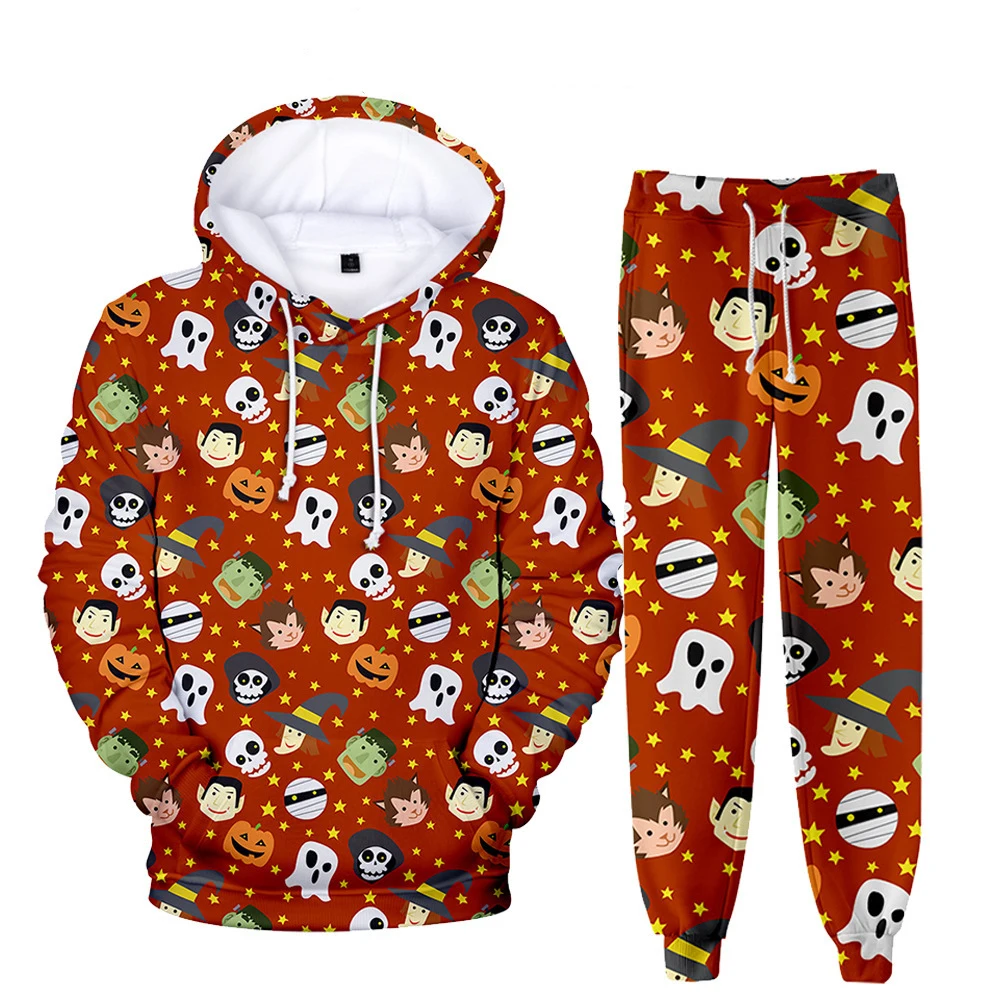 thumbnail image 1 of Conjunto de 2 piezas para hombre, sudadera con capucha y pantalón con estampado 3D de calabaza y linterna de terror para Halloween, conjunto de chándal de gran tamaño de alta calidad para hombre, 1 of 4