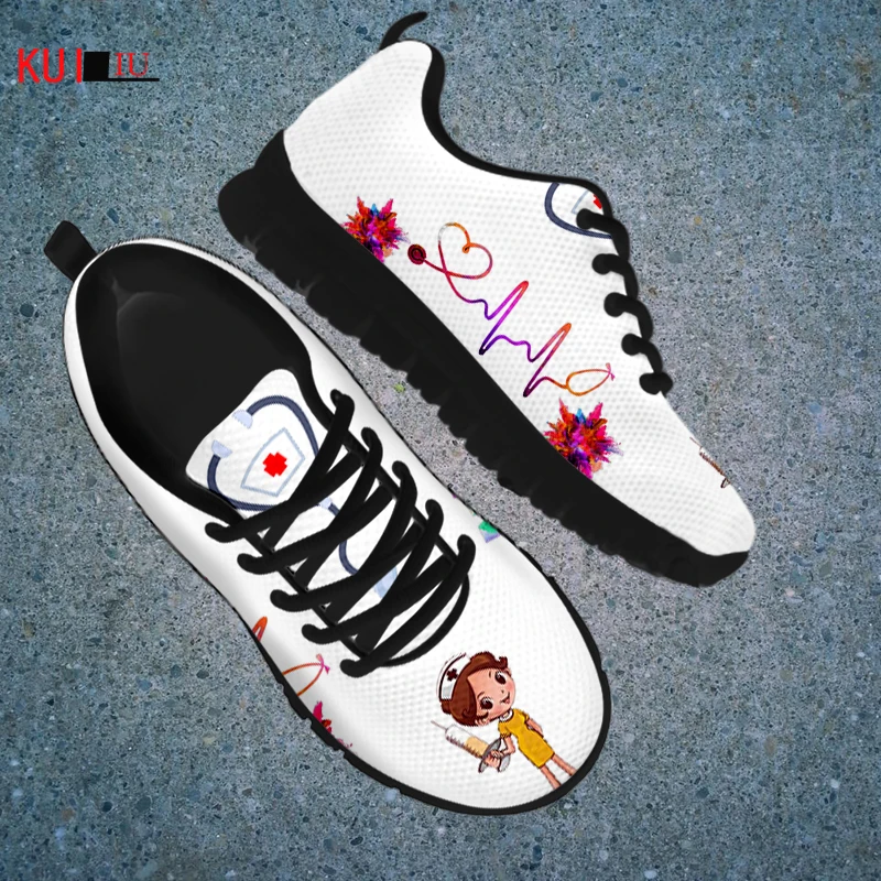 

KUILIU Sports Footwear Cute Cartoon Nurse Women's Breathable Shoes 2021 Medical Heart Beat Brand Design Air Mesh Breathable Shoe