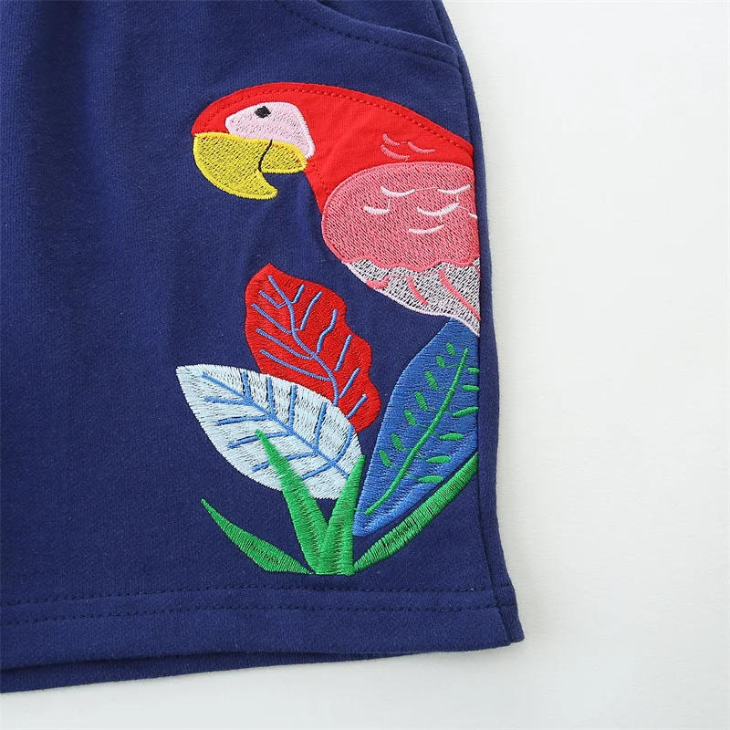 Jumping Meters 2-7T Cotton Flamingo Embroidery Children's Shorts For Girls Animals Applique Kids Trousers Pants Baby Clothes