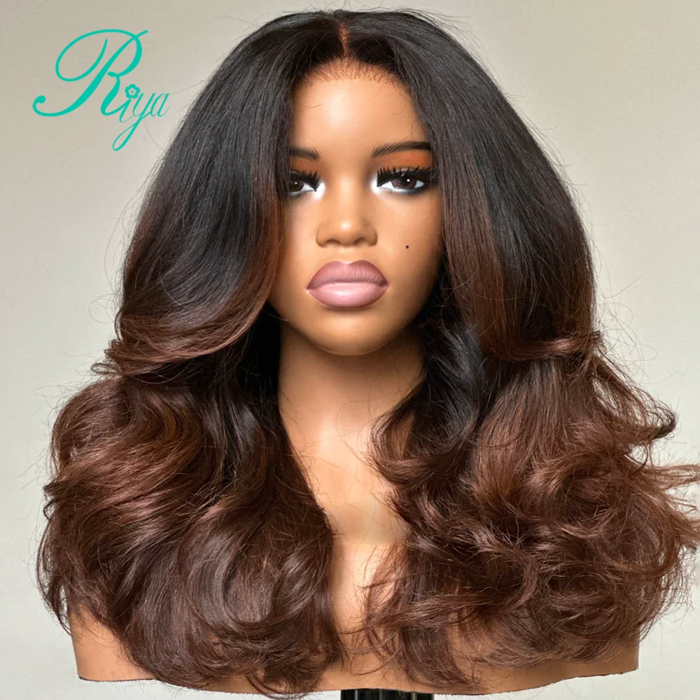 Ombre Chocolate Brown 4X4 5X7 Pre Cut Glueless Wig Body Wave Wig Brazilian Human Hair Glueless 360 Full Lace Wigs for Women