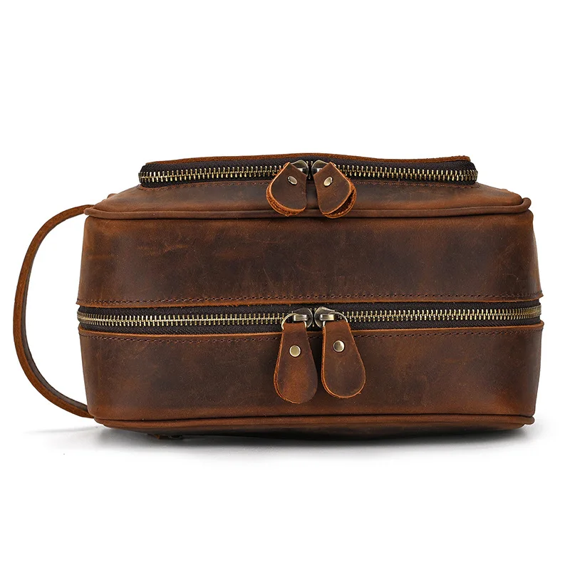 Genuine Leather Cosmetic Bag for Men and Women