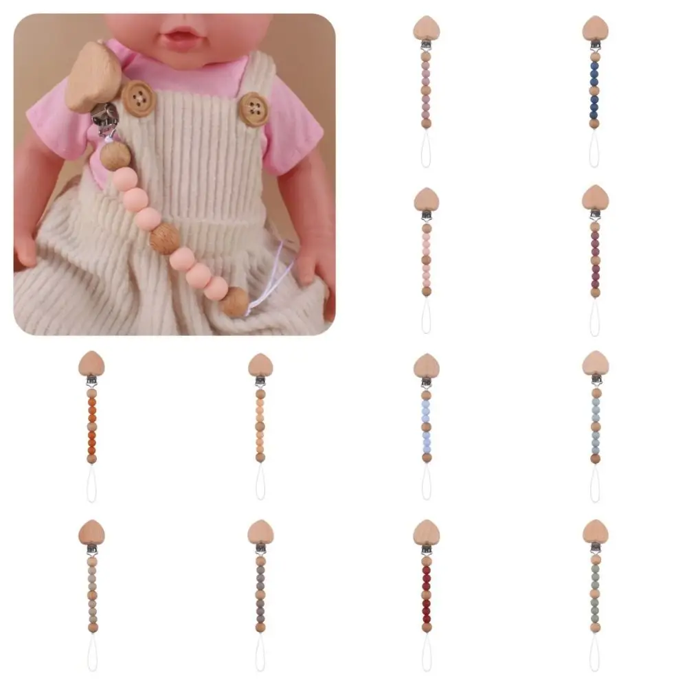 

Wood Pacifier Holder Clips Love Soother Holder Baby Teether Toys Straps Dummy Clips Nipple Holder Clips Baby Pacifier Chain