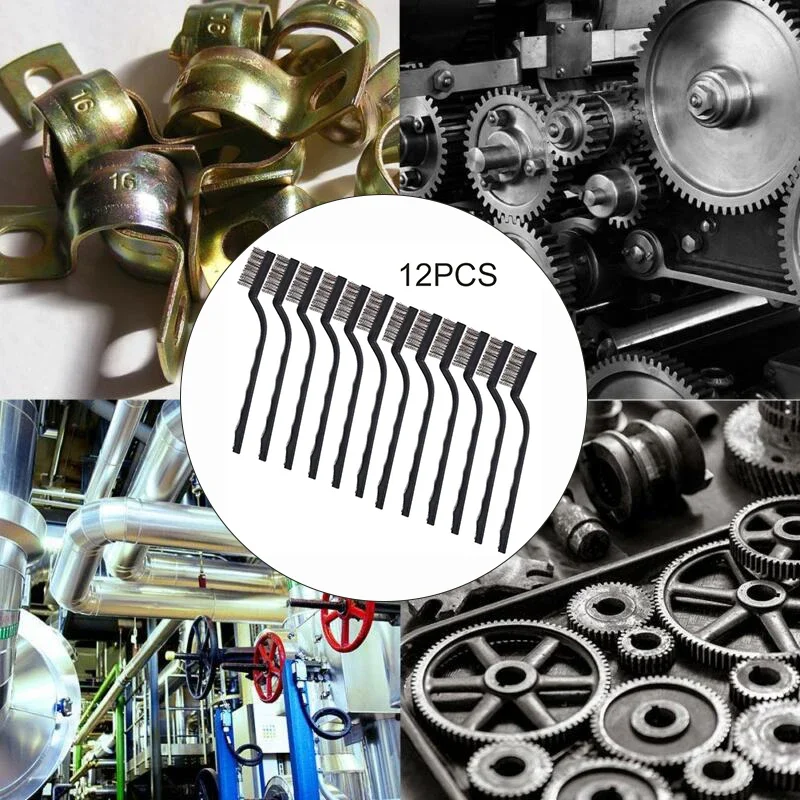 Wire Brush Set 12PCS 7inch Mini Steel Brass Wire Brush Paint Rust Remover for Industrial Devices Surface/Inner Polishing Cleaning