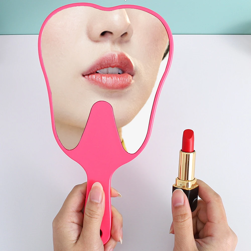 1 Pc Teeth Shape Handheld Mirror Cute Pink/Black Portable 13.5x24.5cm Plastic High-definition Dental Mirrors With Handle Gift