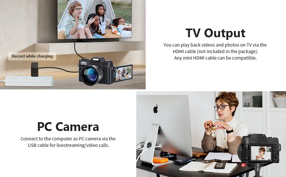 Description Picture 5 of itemCompact Digital Photography Camera 4K WIFI Web Camera Vintage Vlog Video Recorder YouTube 48MP Camcorder 3" Flip Screen