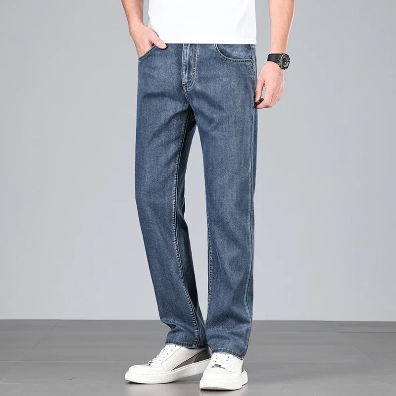 Men Jeans Mens Jeans Jeans Trousers Denim Trousers Business Jeans Elastic Jeans Washed Jeans Mens Casual Trousers Lyocell Pants 4 Colors New Lyocell Jeans Men's Clothing Thin Stretch Straight Business Casual Denim Pants Loose Cotton Trousers For Male