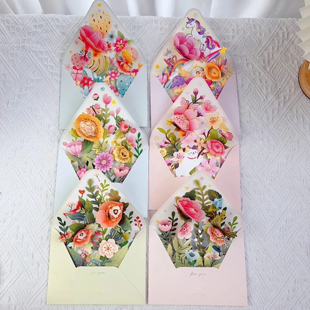 3D Pop-up Birthday Christmas Card Paper Romantic Flower Greeting Cards Valentines Gifts with Envelope Flowers Postcard greeting cards