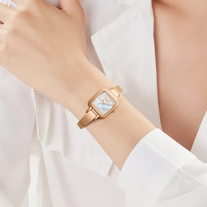Women'S Watches New Square Rounded Fashion Half Bracelet Design Quartz Watch Simple Alloy Wristwatch