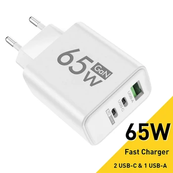 Caricatore GaN 65W USB Type C con presa EU PD 3.0 per telefono, adattatore da parete per iPhone 15, Xiaomi, Huawei, Samsung