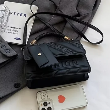 قطعة واحدة من حقيبة يد مبطنة عصرية مع حزام قابل للتعديل، محفظة كتف سوداء أنيقة للنساء مع حقيبة صغيرة للعملات المعدنية، محفظة كروس 2