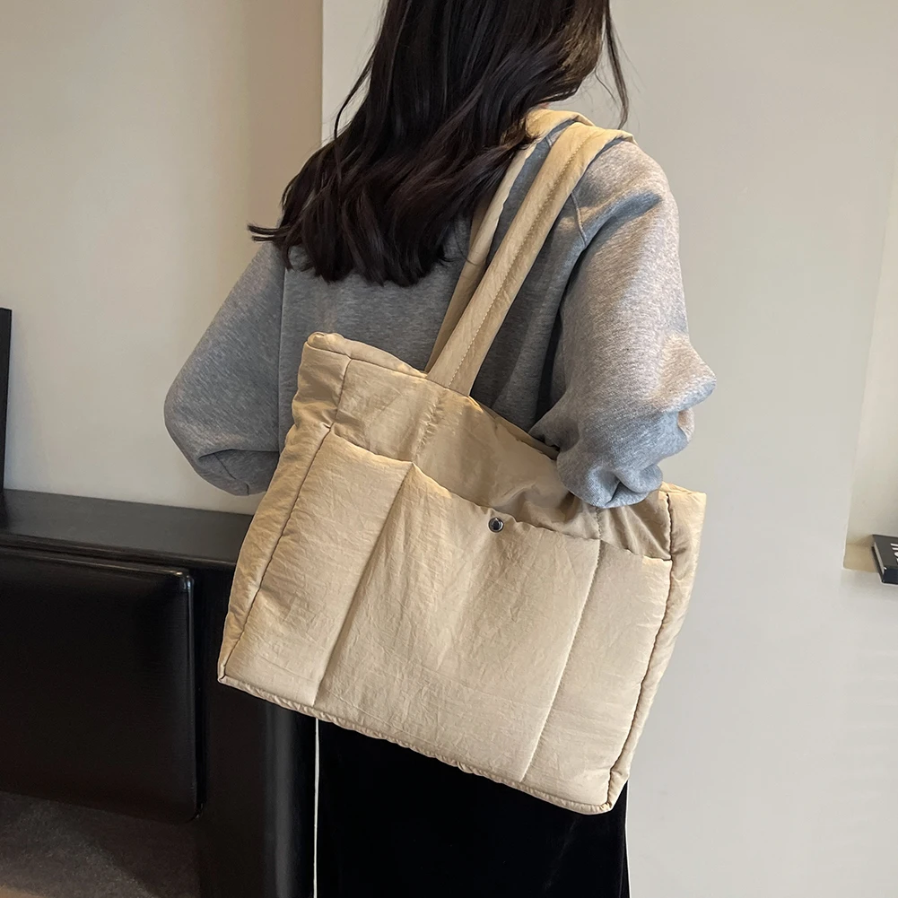 FENGJINRUHUA Women's Waterproof Puffy Tote Bag - Large Quilted Down Shoulder Bag, Winter Handbag