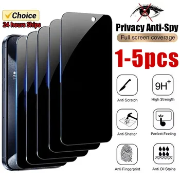 1-5 pezzi protezione schermo privacy copertura completa per iPhone 16 15 13 11 14Pro Max vetro temperato antispia per iPhone X XS Max XR