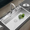 304 Stainless Steel Kitchen Sink Bar Single Basin Multi-function Kitchen Dish Sink with Knife Holder Home Nano Large Single-slot 2