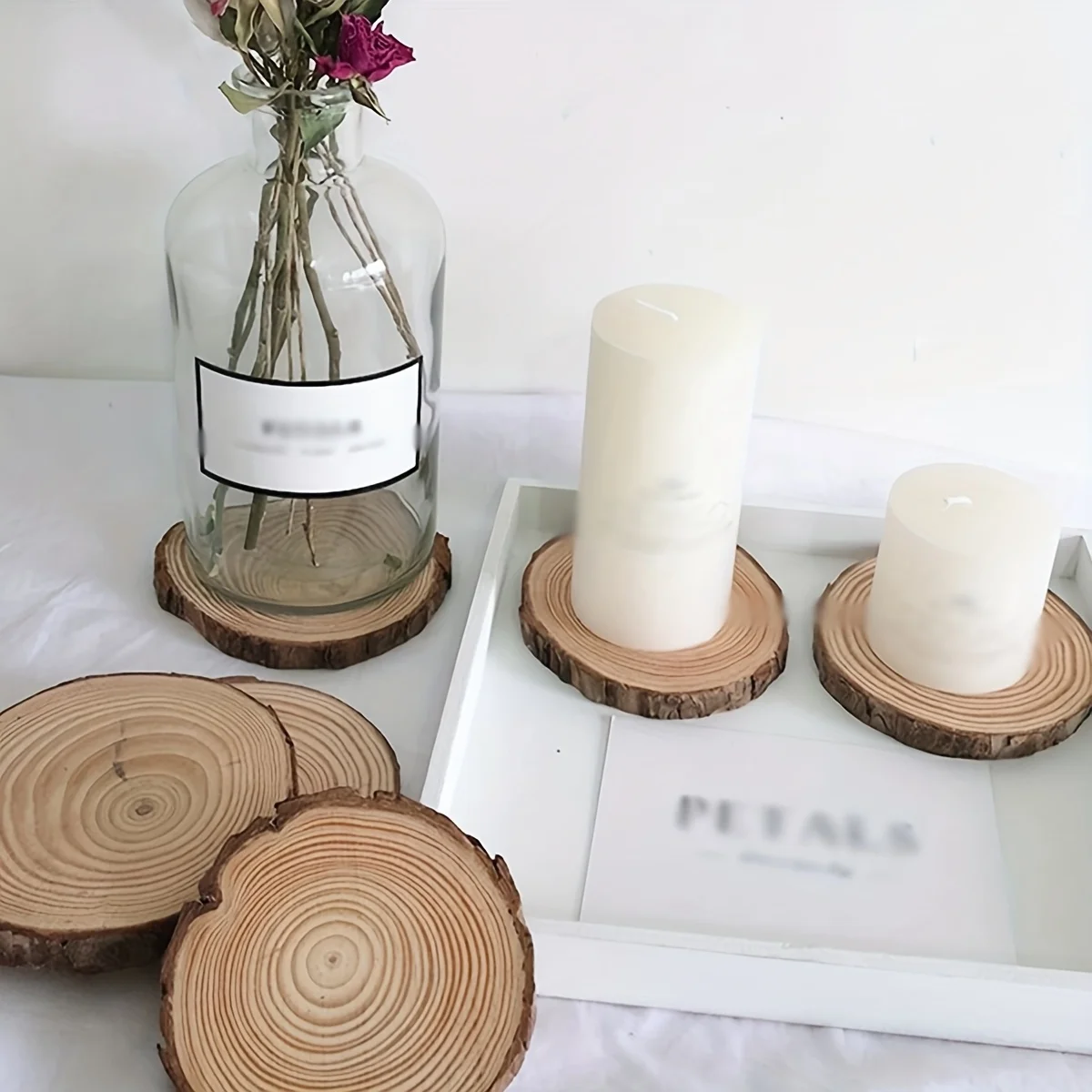 Thick Pine Wood Slices - Unfinished Circles with Tree Bark for DIY Crafts