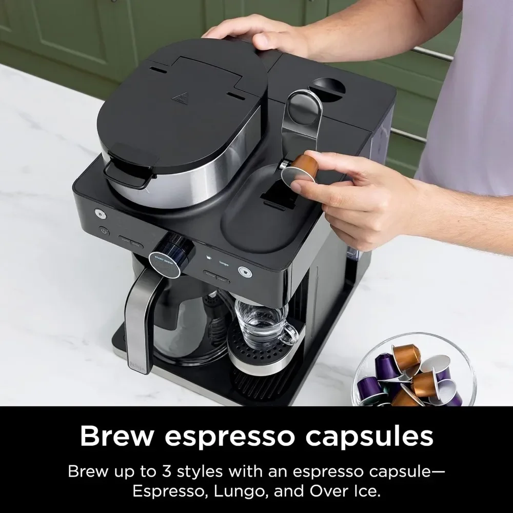 Espresso & Coffee Barista System, 3 Espresso Brew Styles, Single-Serve Coffee & Nespresso Capsule Compatible, 12-Cup Carafe