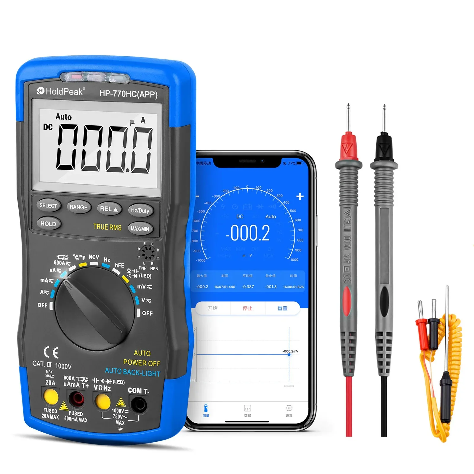 HP-770HC-APP Digital Multimeter True RMS with NCV Feature and Resistance Capicity Measure,Duty Cycle Test Bluetooth Auto Ranging