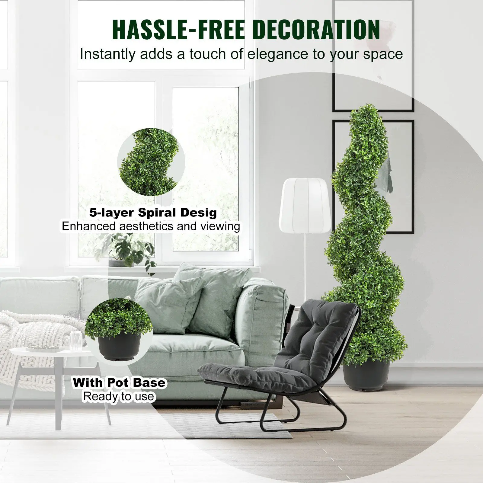 2 pcs. Artificial Boxwood Tower Topiary Spiral Plant 91cm high Decorative Plastic PE Iron Topiary