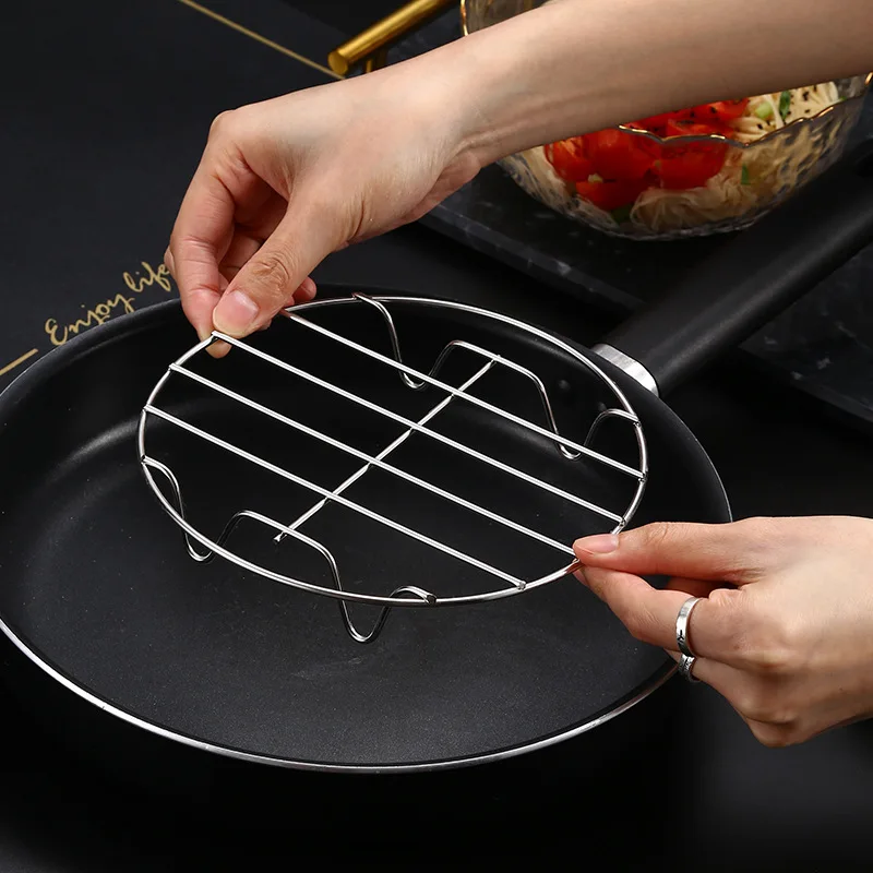 Stainless Steel Air Fryer Steaming Rack Grid Kitchen Steamer For Dumpling Single-layer Grill Stand Cookware Cooking Accessories steamer rack air fryer rack