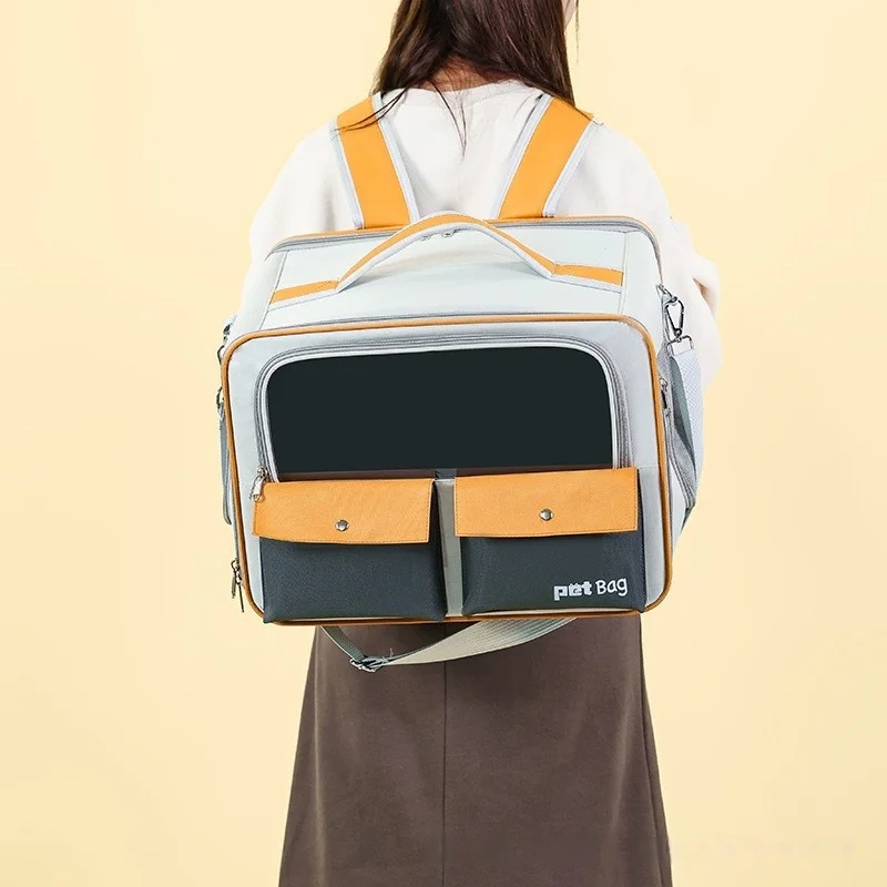 Pet Backpack Portable Backpack With Pull Rod Detachable Puppy Cat Large Capacity Breathable Pet Bag Folding Crossbody